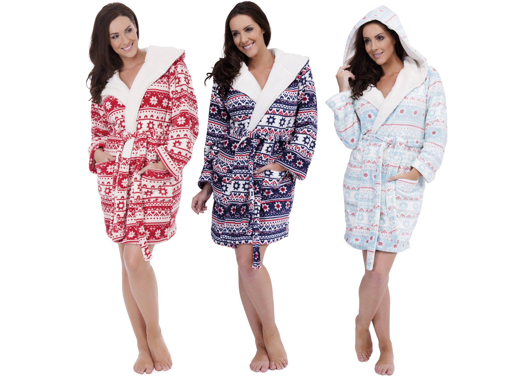 WOMENS HOODED SHORT BATH ROBE DRESSING GOWN HOUSECOAT WITH BELT LADIES